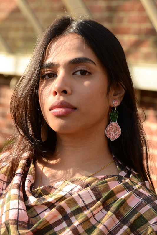 BEADED PINK GARLIC EARRINGS