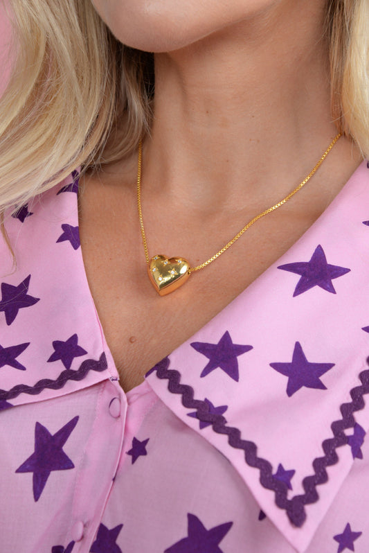 CHUNKY HEART CZ EMBOSSED NECKLACE (8011146035416)