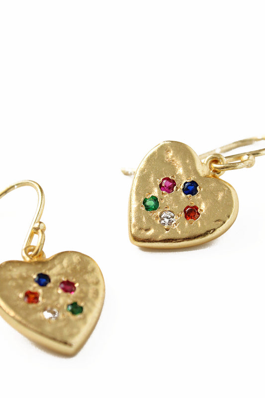 GOLD HEART GEM STUDDED HOOK EARRINGS