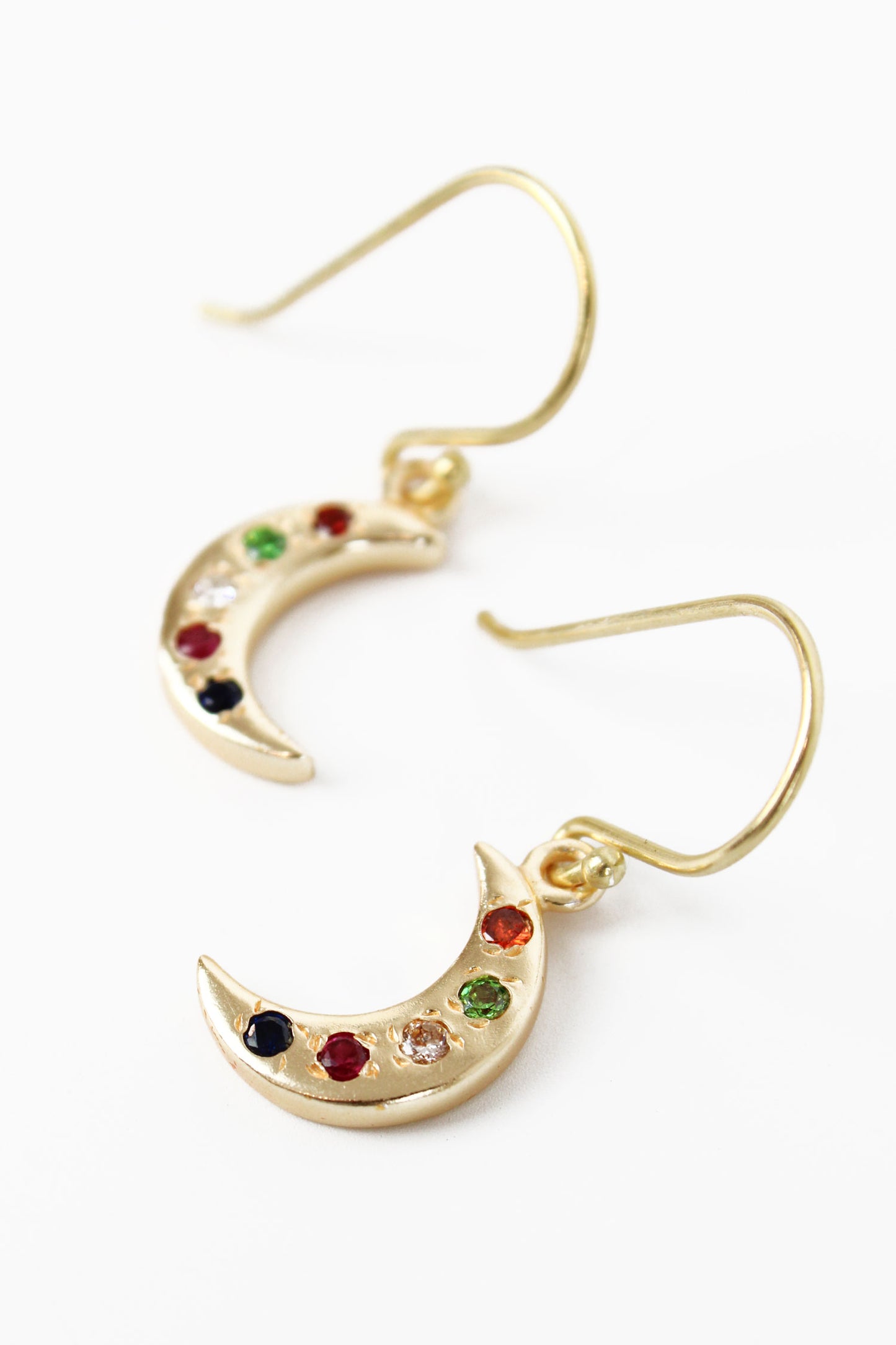 GOLD MOON GEM STUDDED HOOK EARRINGS (8011152916696)
