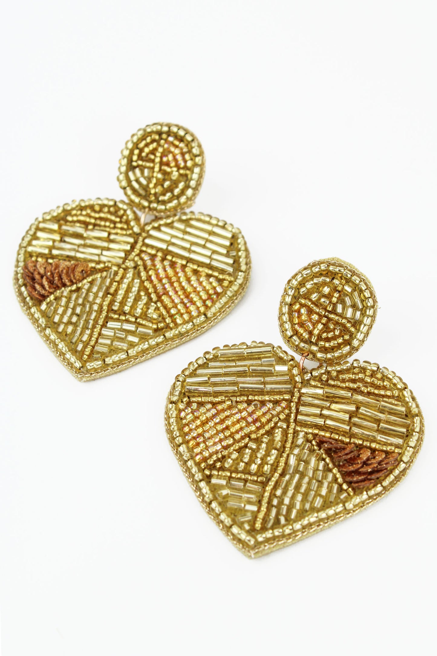 GOLD PATCHWORK BEADED HEART EARRINGS (8018801393880)