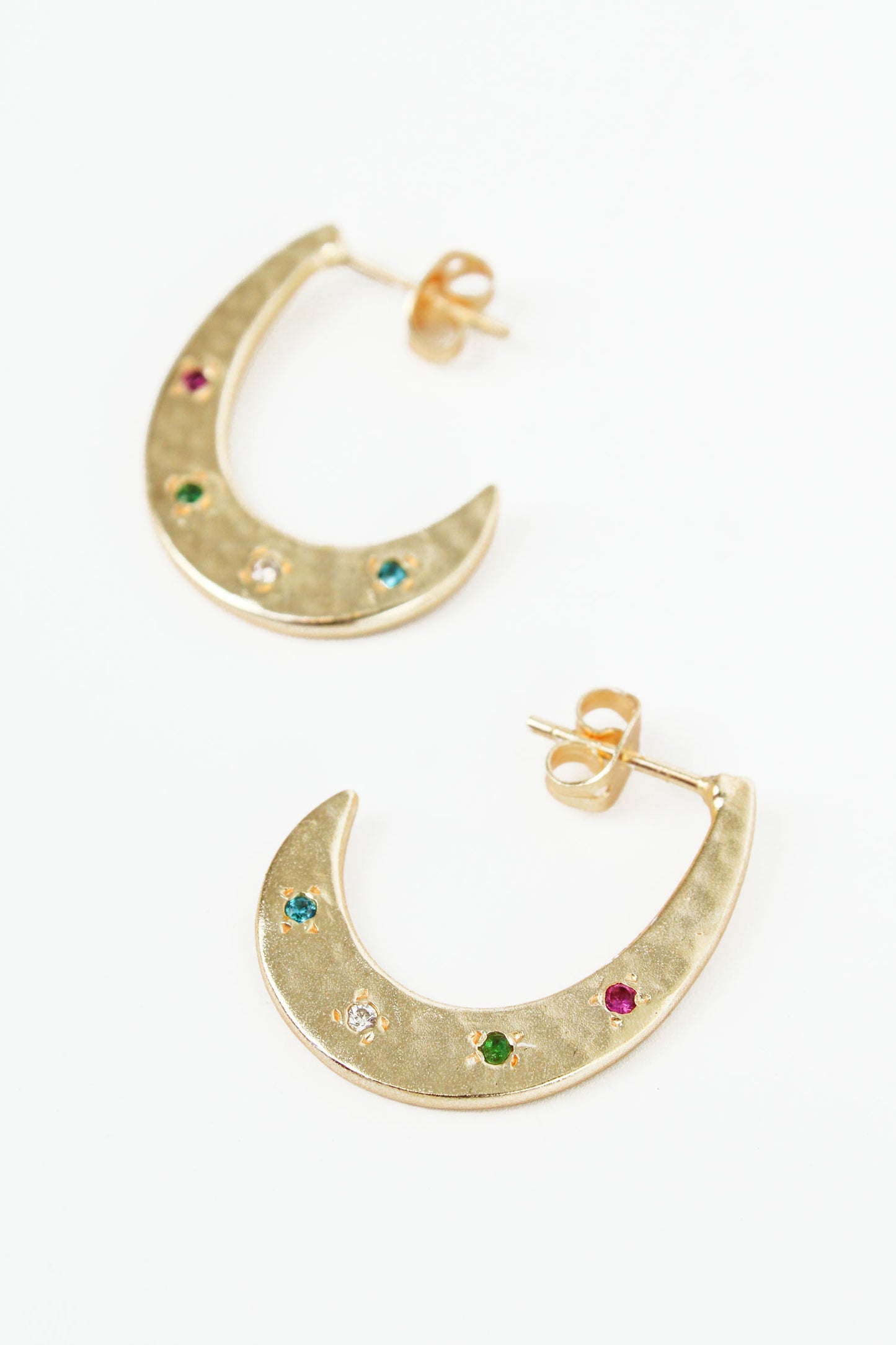 GOLD RAINBOW CRESCENT HAMMERED HOOPS (8113741988056)