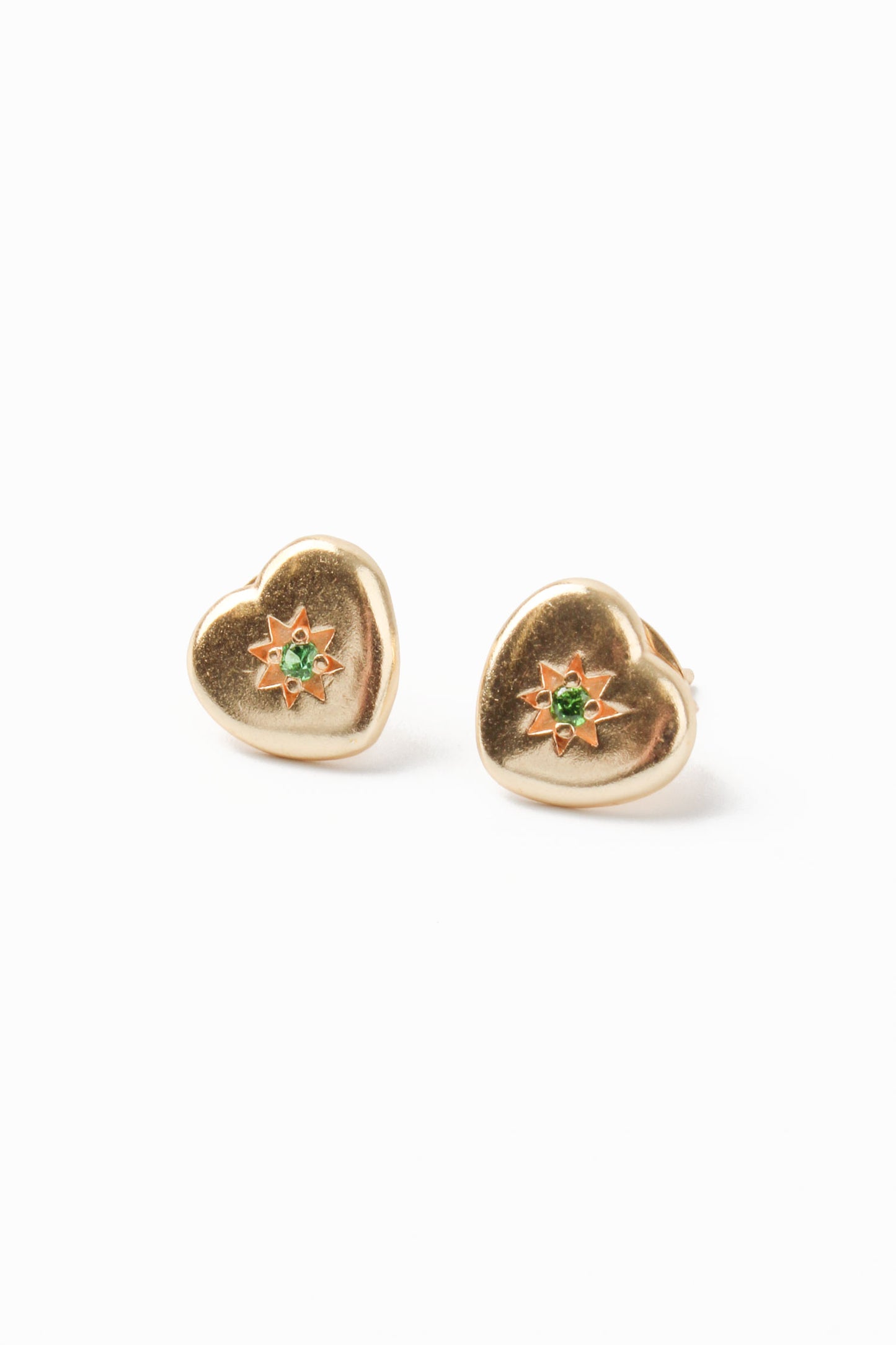 LIGHT GREEN CRYSTAL GOLD HEART STARBURST STUDS