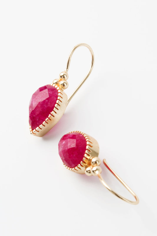 PINK QUARTZ DROP HOOK EARRINGS DOT OUTLINE