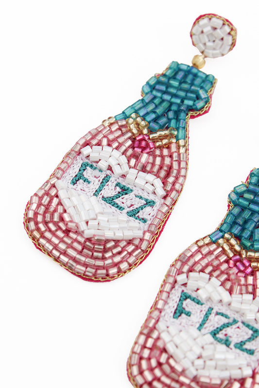 FIZZ PINK BOTTLE BEADED EARRINGS