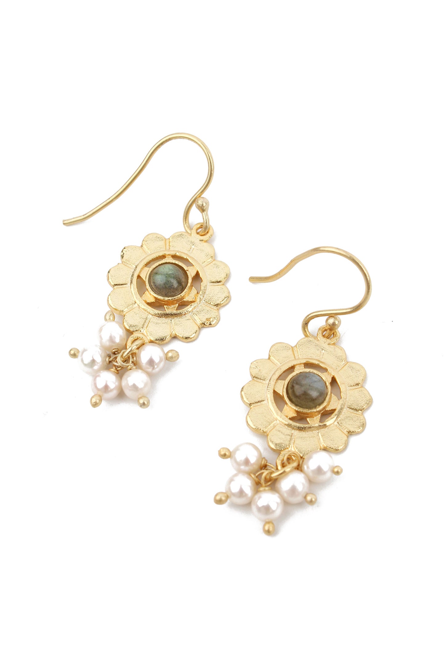 FLOWER AND PEARL DROP EARRINGS