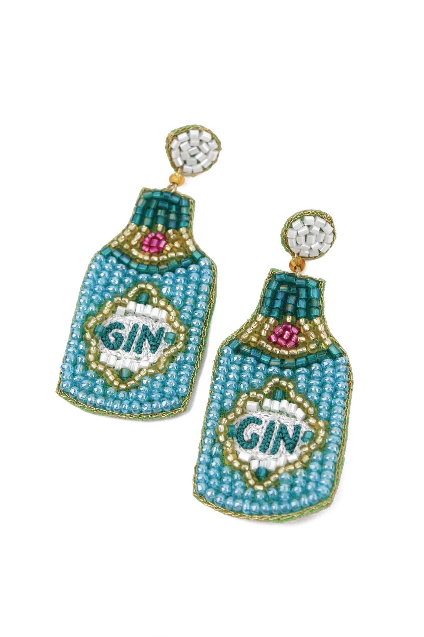 GIN BOTTLE BEADED EARRINGS