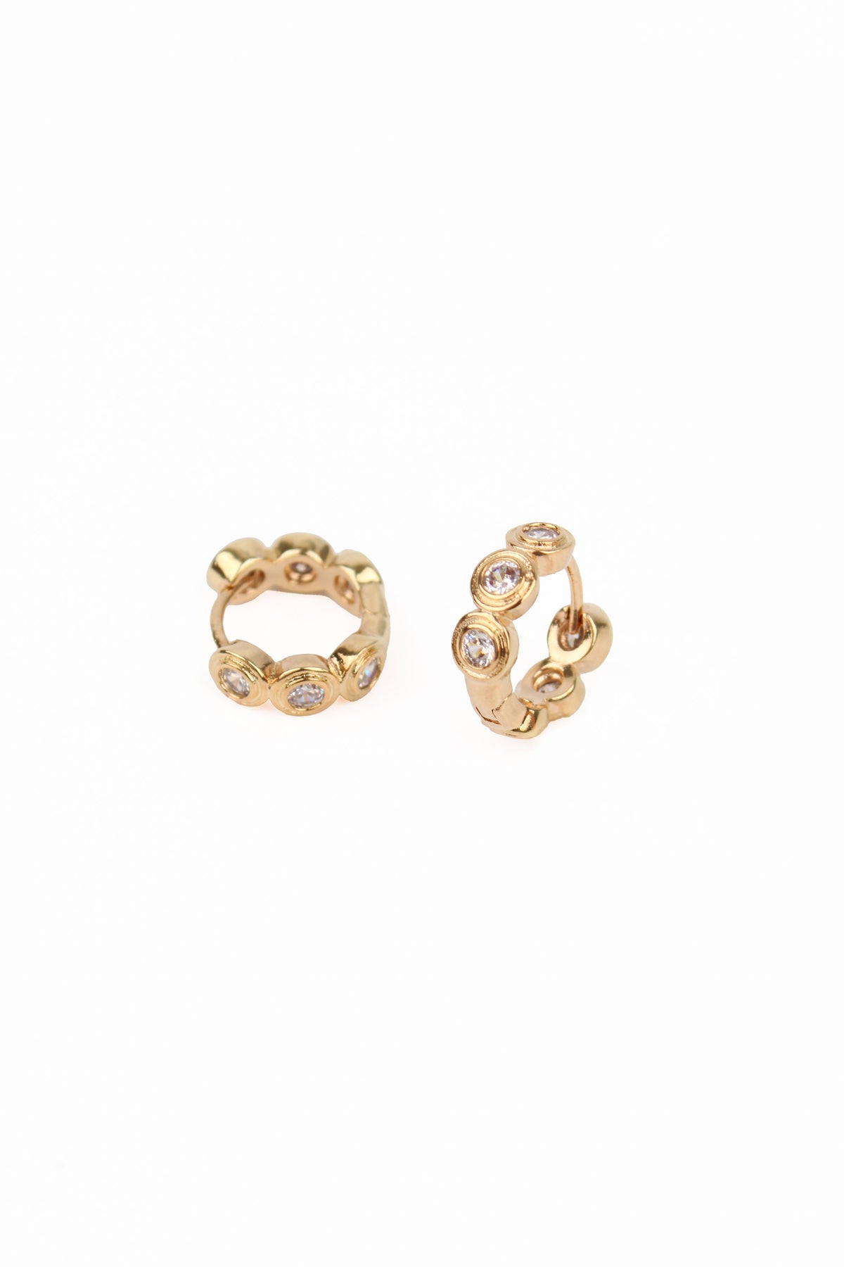 GOLD AND CZ MINI CIRCLE HUGGIE EARRINGS