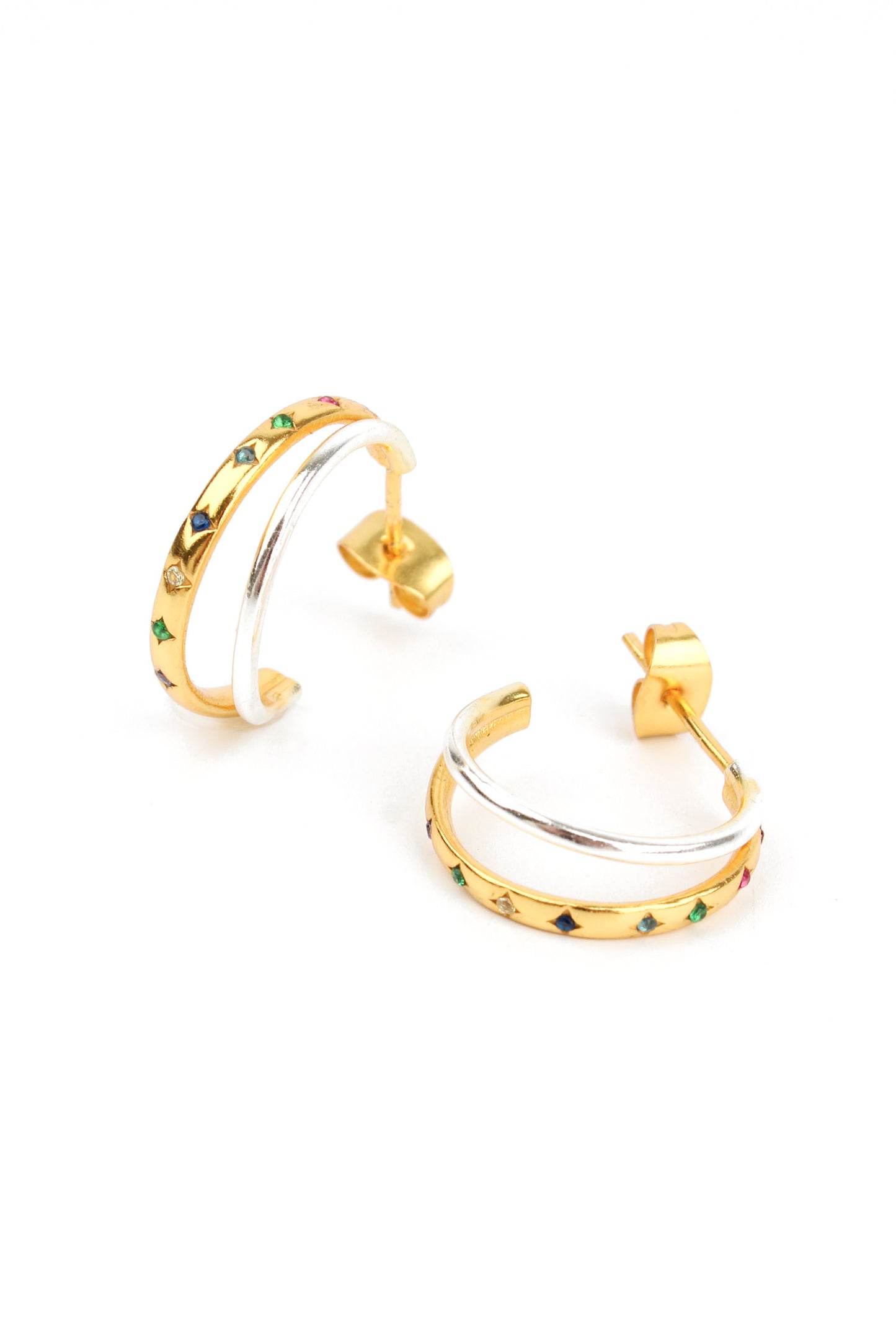 GOLD AND SILVER DOUBLE HOOPS WITH MULTI CZ