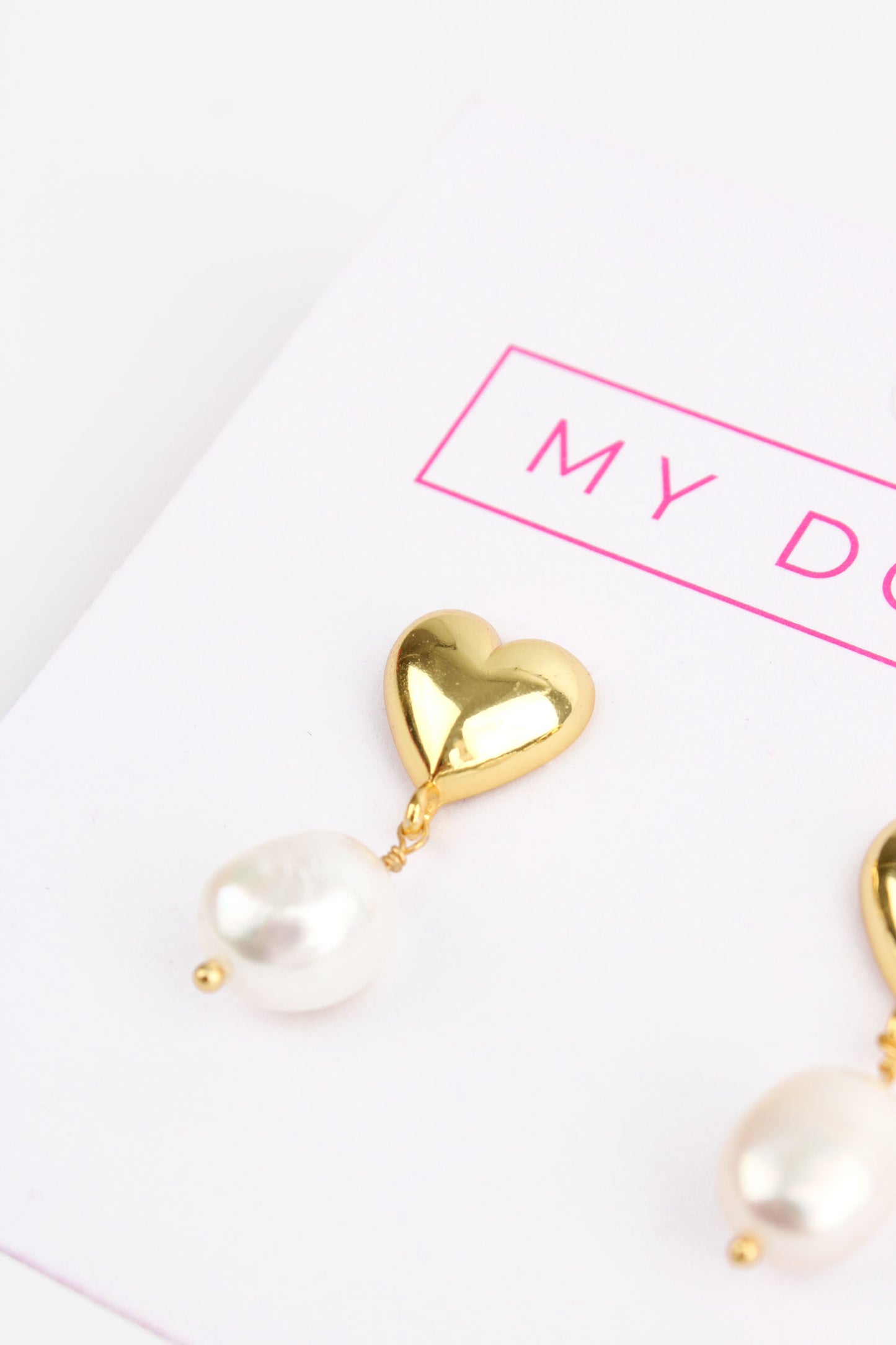 GOLD CHUNKY HEART STUDS WITH FRESH WATER PEARL DROP