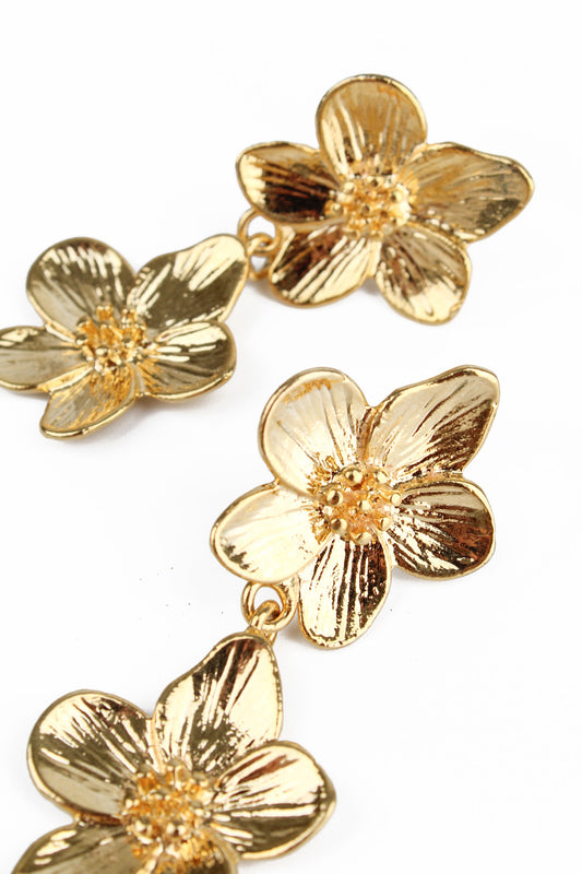 GOLD FLOWER DOUBLE EARRING
