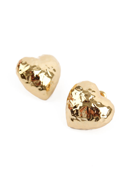 GOLD HAMMERED HEART STUDS