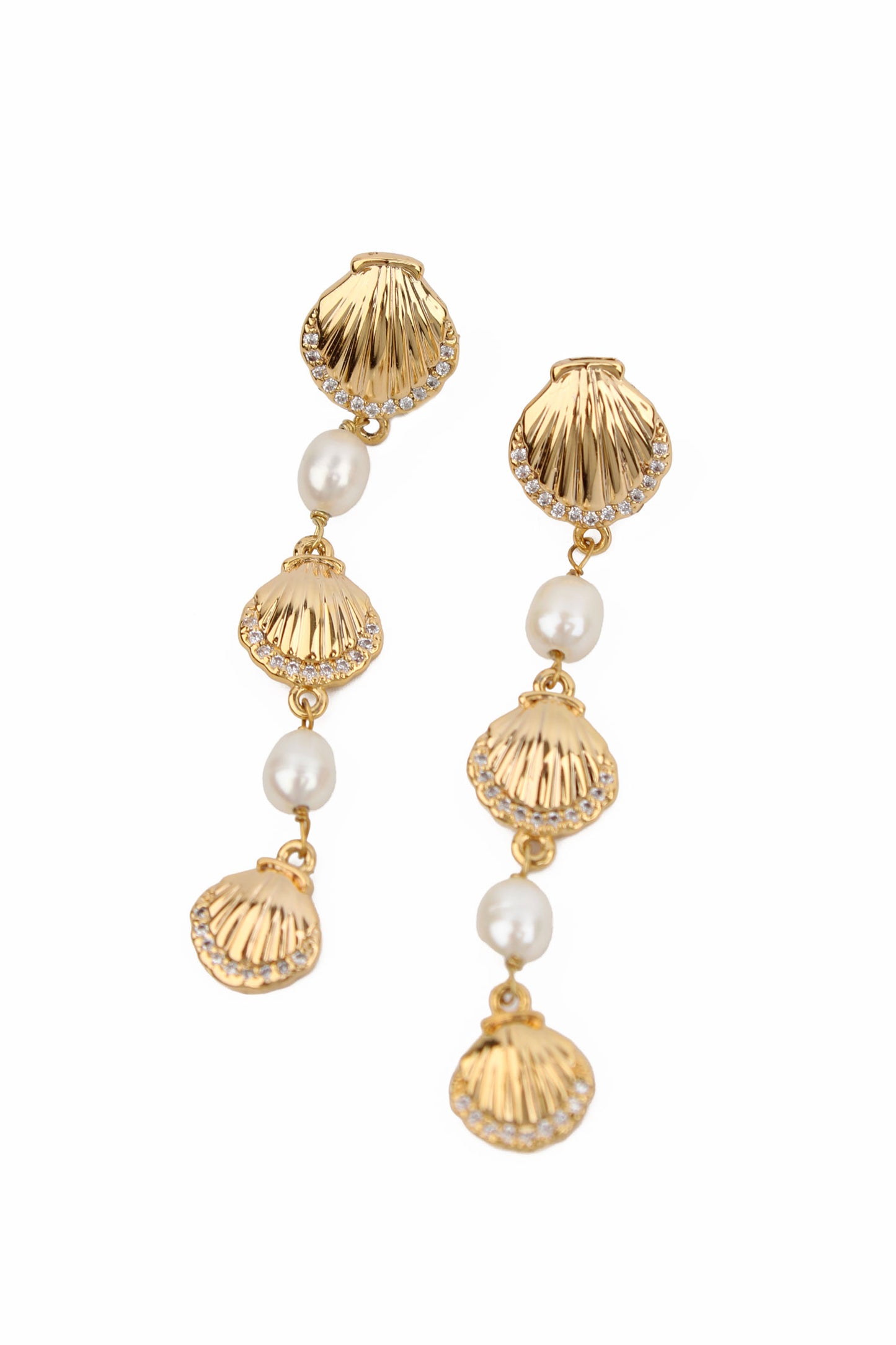 GOLD SHELL AND PEARL DROP EARRINGS
