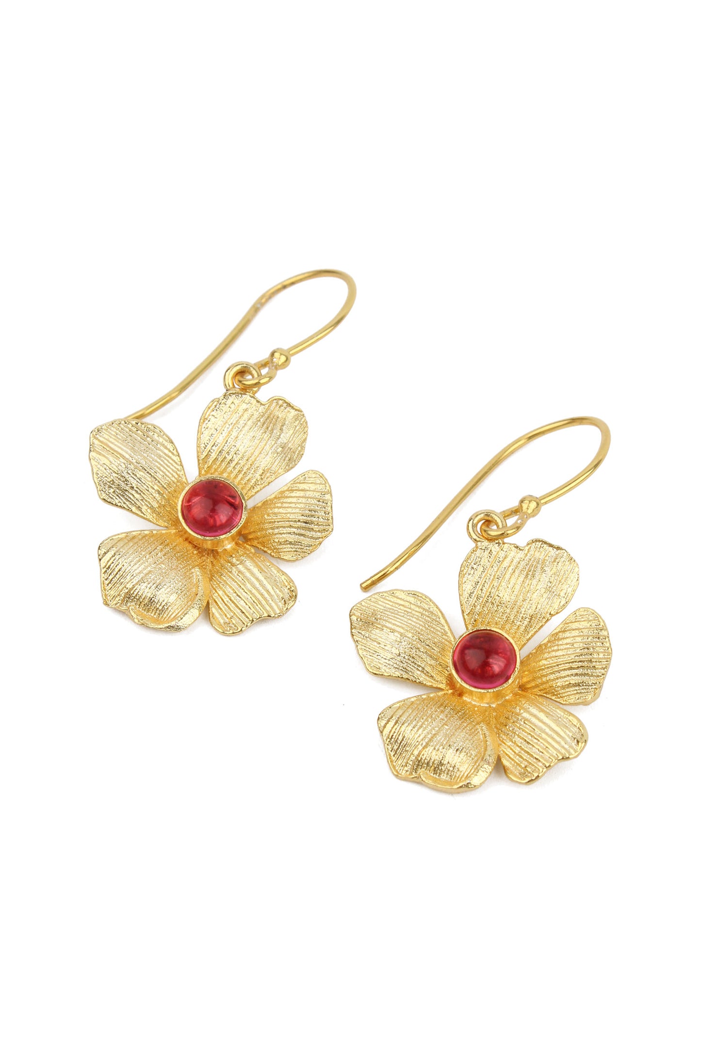 GOLD SINGLE FLOWER WITH PINK DROP EARRINGS