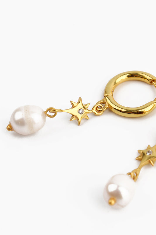 GOLD STAR & MOON PEARL DROP EARRINGS