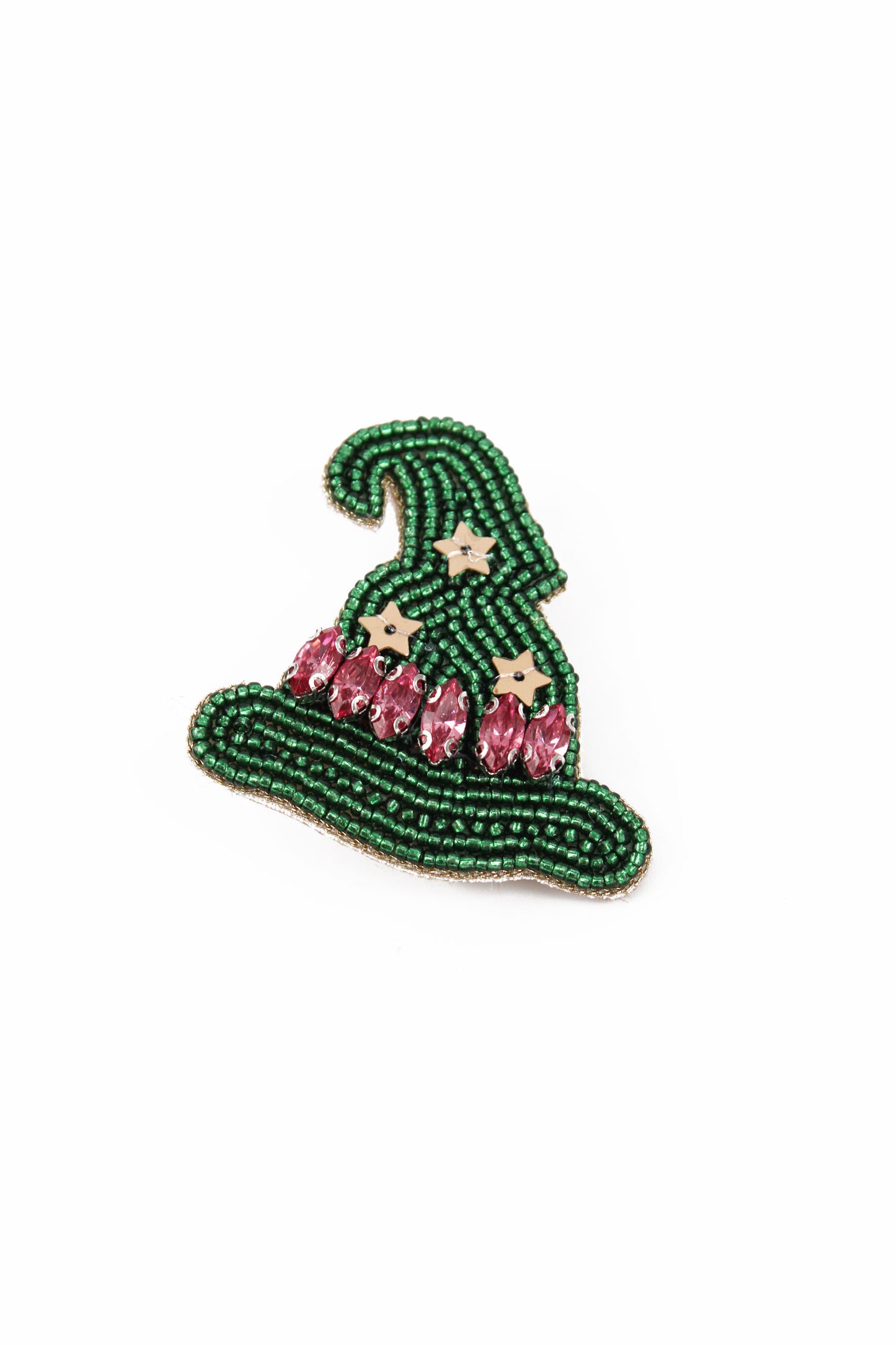 GREEN & PINK WITCHES HAT BROOCH