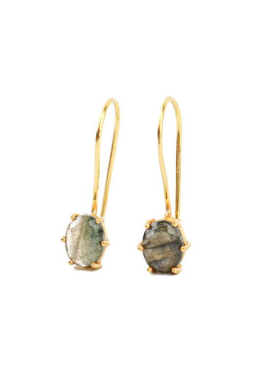 LABRODORITE GEMSTONE CLAW OVAL EARRINGS