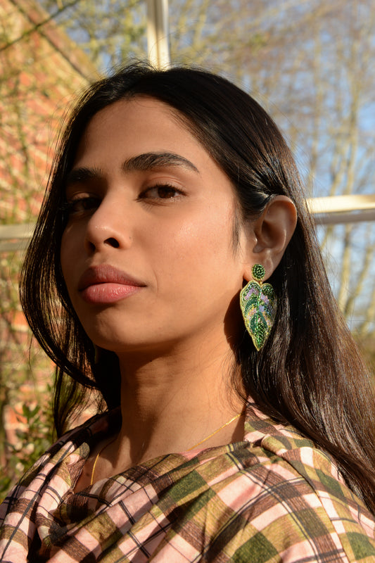 LARGE MONSTERA LEAF EARRINGS