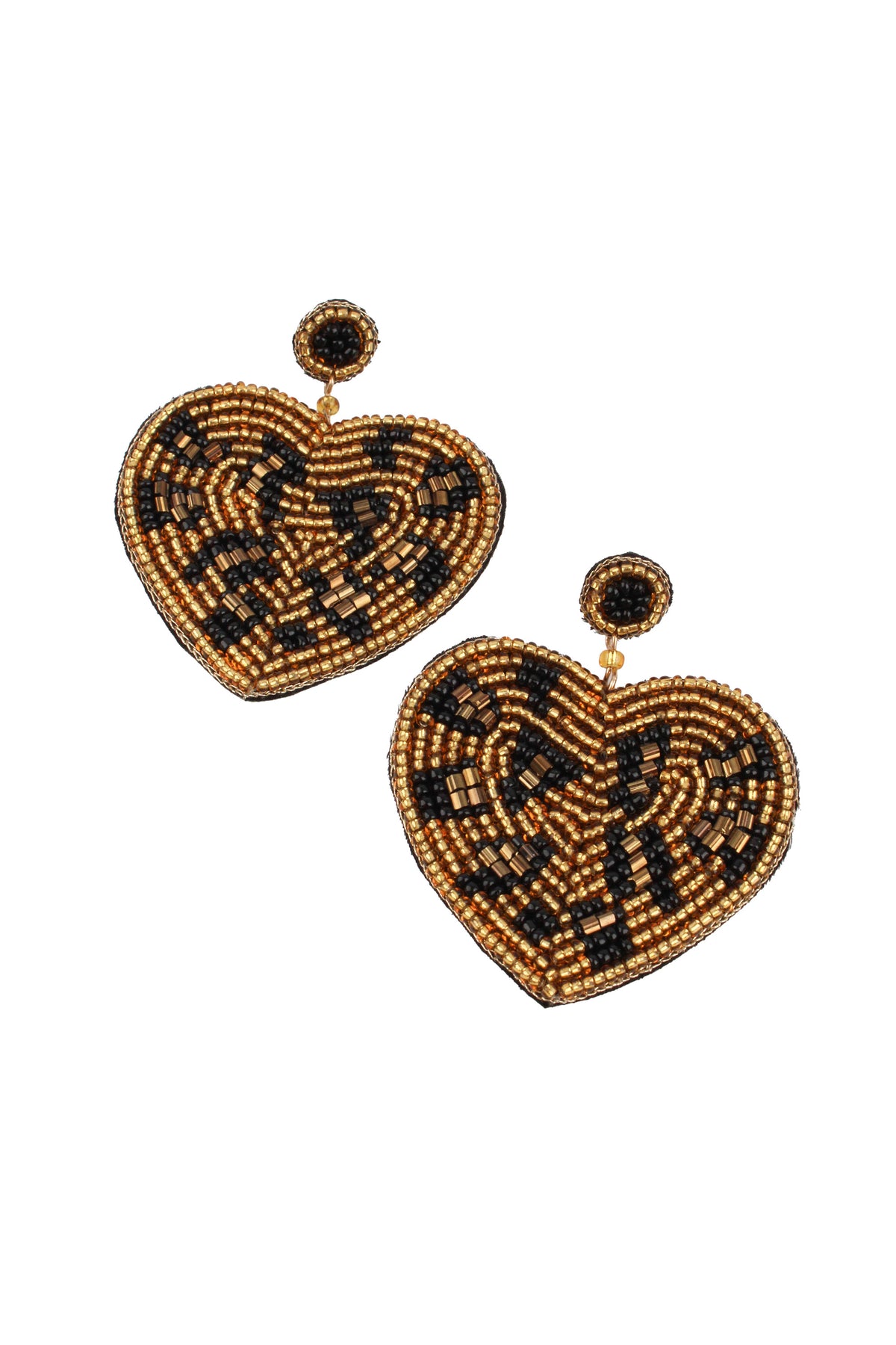 LEOPARD HEART BEADED EARRINGS