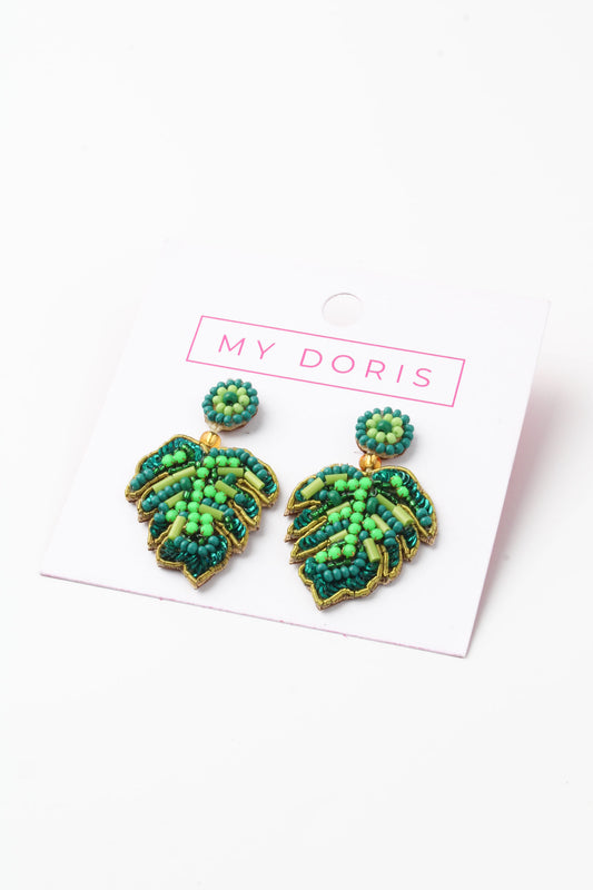 MINI GREEN MONSTERA LEAF EARRINGS