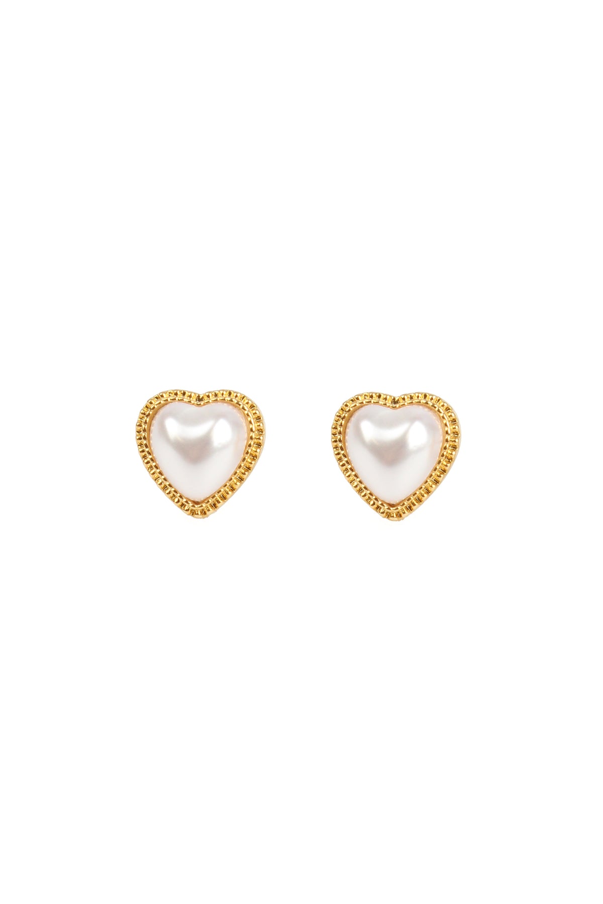 MINI PEARL AND GOLD HEART STUD EARRINGS