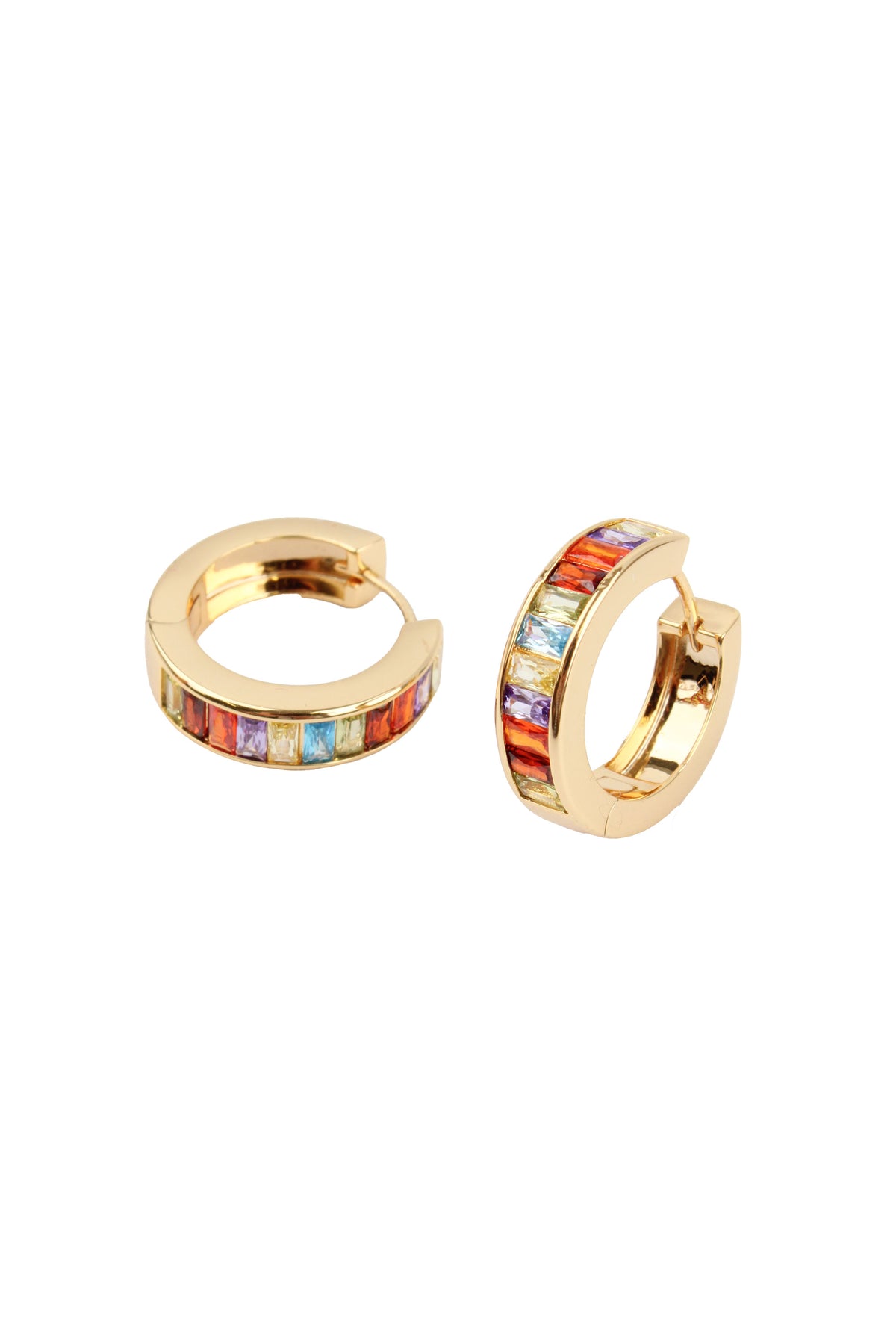 MULTI COLOURED CZ GOLD HUGGIE EARRINGS