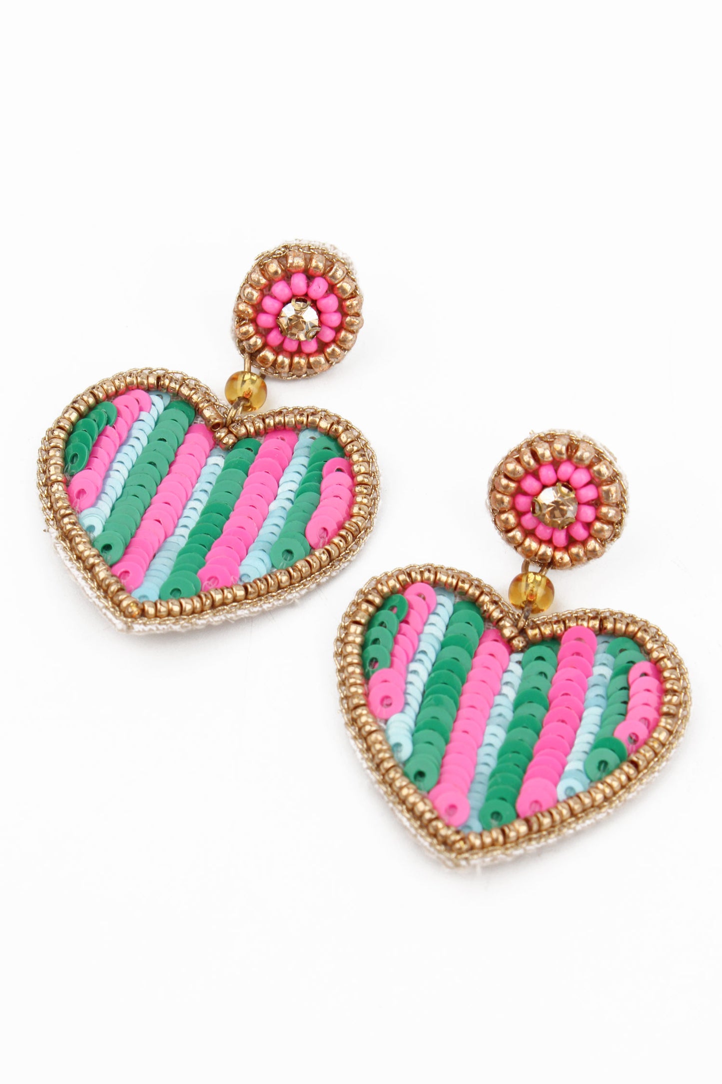 MULTI STRIPE HEART BEADED EARRINGS
