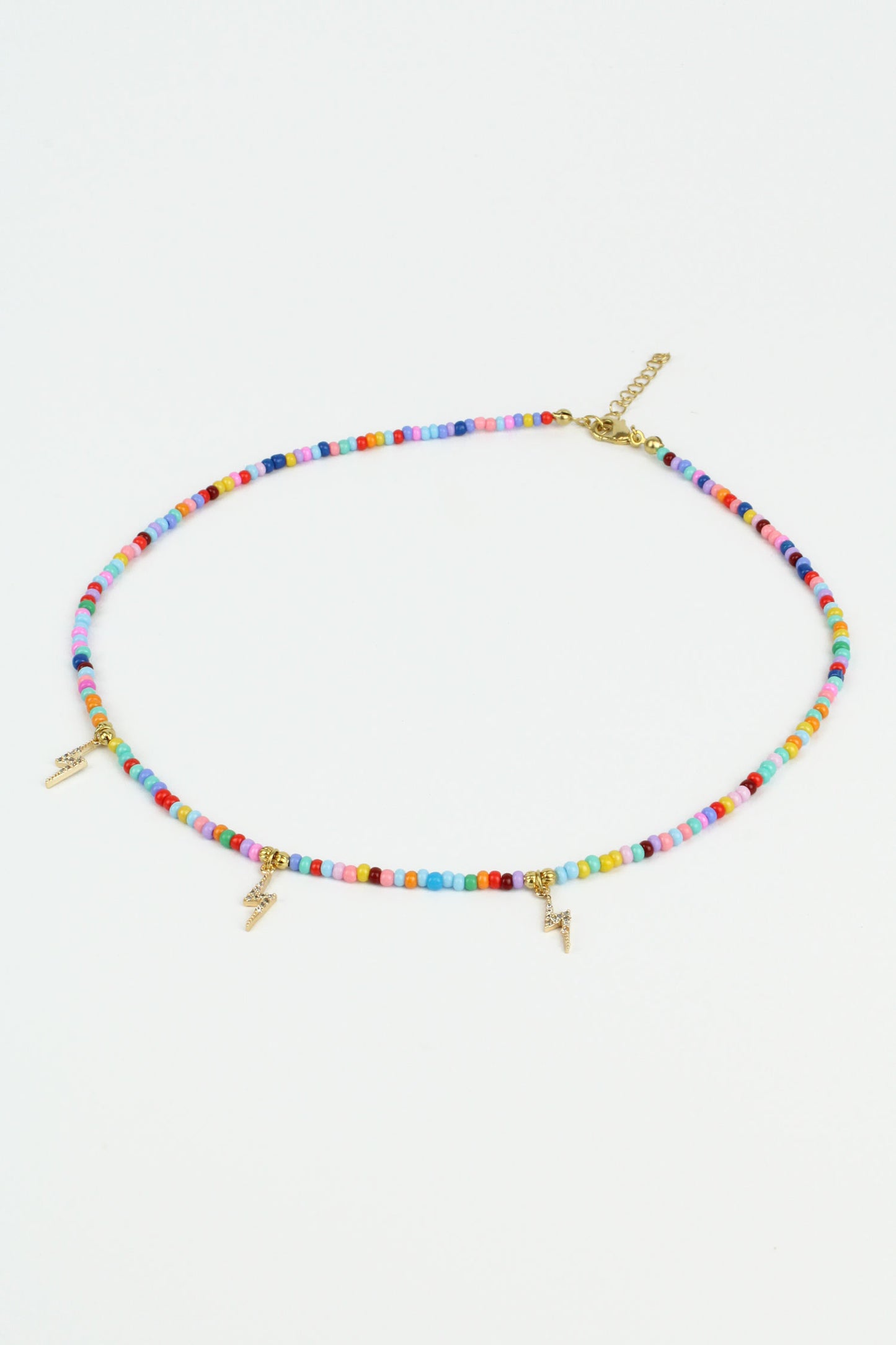 BEADED RAINBOW CRYSTAL LIGHTNING CHARM NECKLACE (7969006223576)