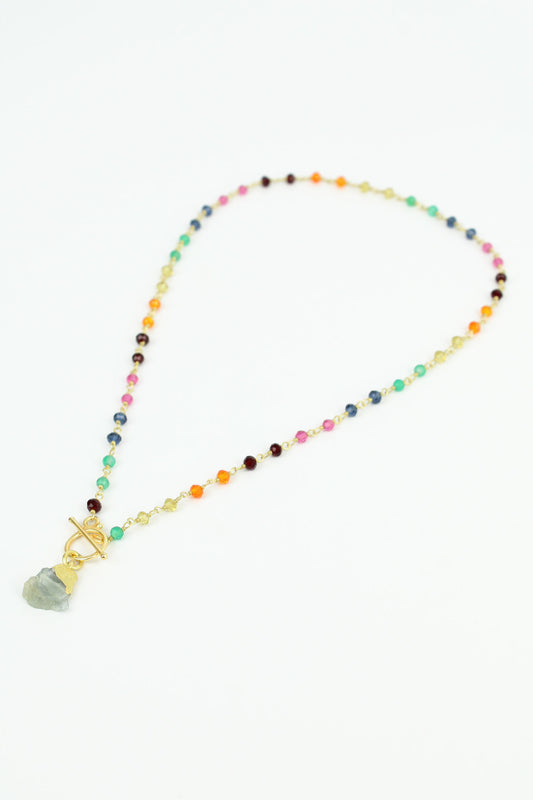 RAINBOW CRYSTAL CHAIN WITH STONE PENDANT (8113740906712)