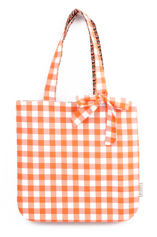 ORANGE REVERSIBLE TOTE BAG WITH BOW