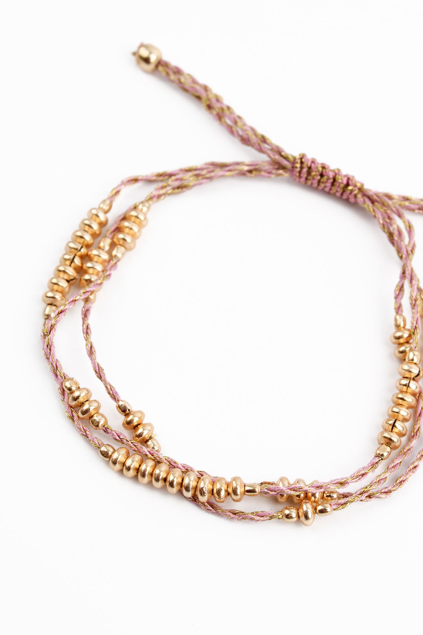 PALE PINK ROPE GOLD METAL BEAD BRACELET