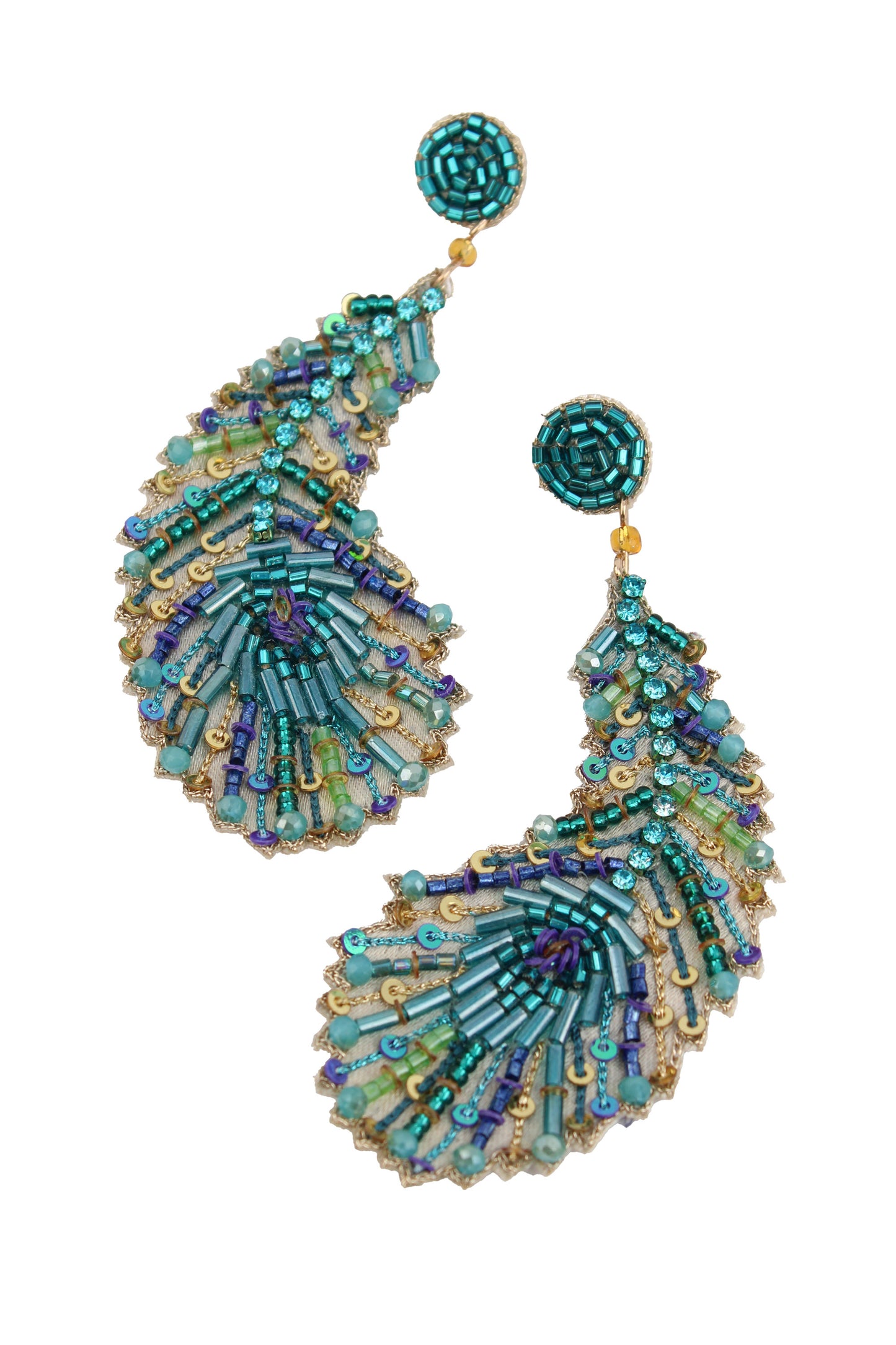 PEACOCK FEATHER BEADED EARRINGS