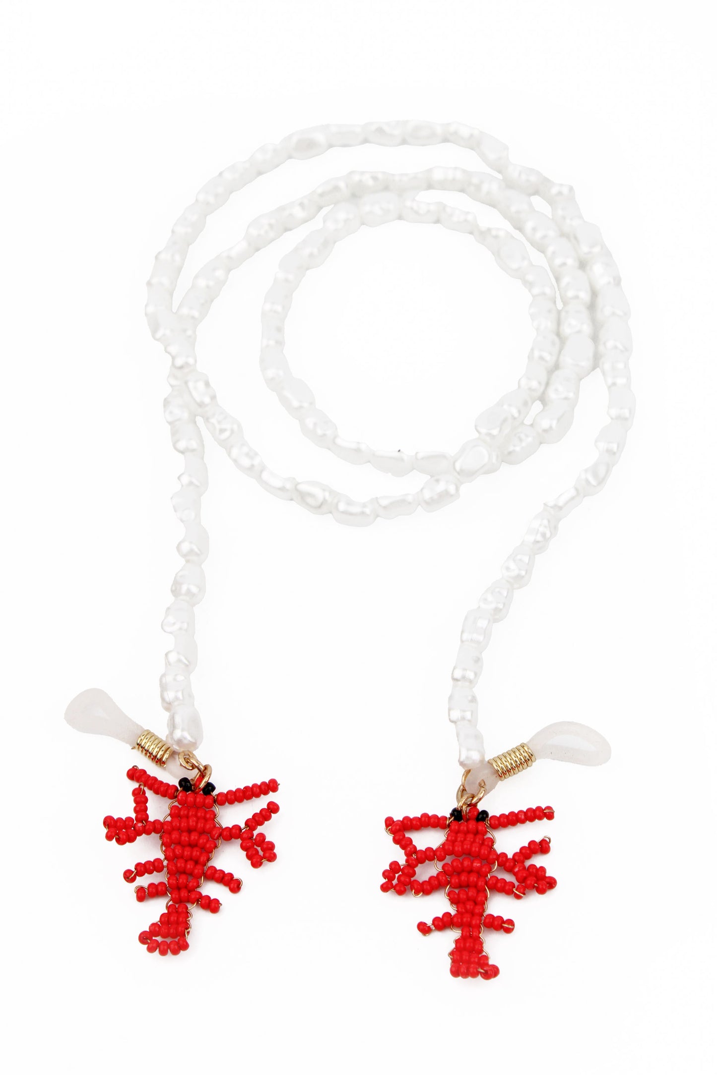 PEARL BEAD SUNGLASSES CHAIN WITH RED LOBSTER CHARMS