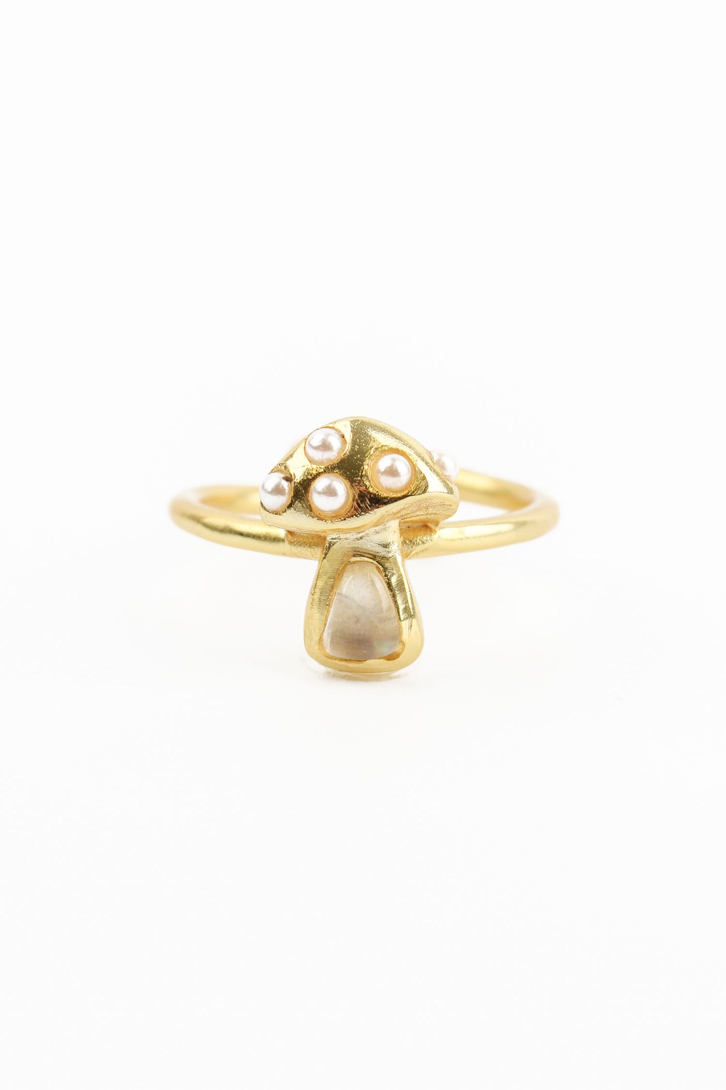 GOLD PEARL & RAINBOW MOONSTONE MUSHROOM RING
