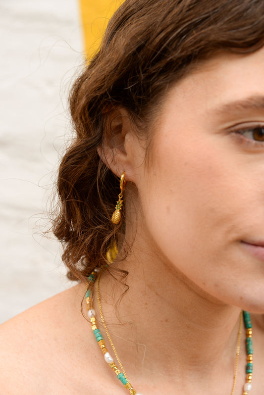 PINEAPPLE CZ HUGGIE EARRINGS