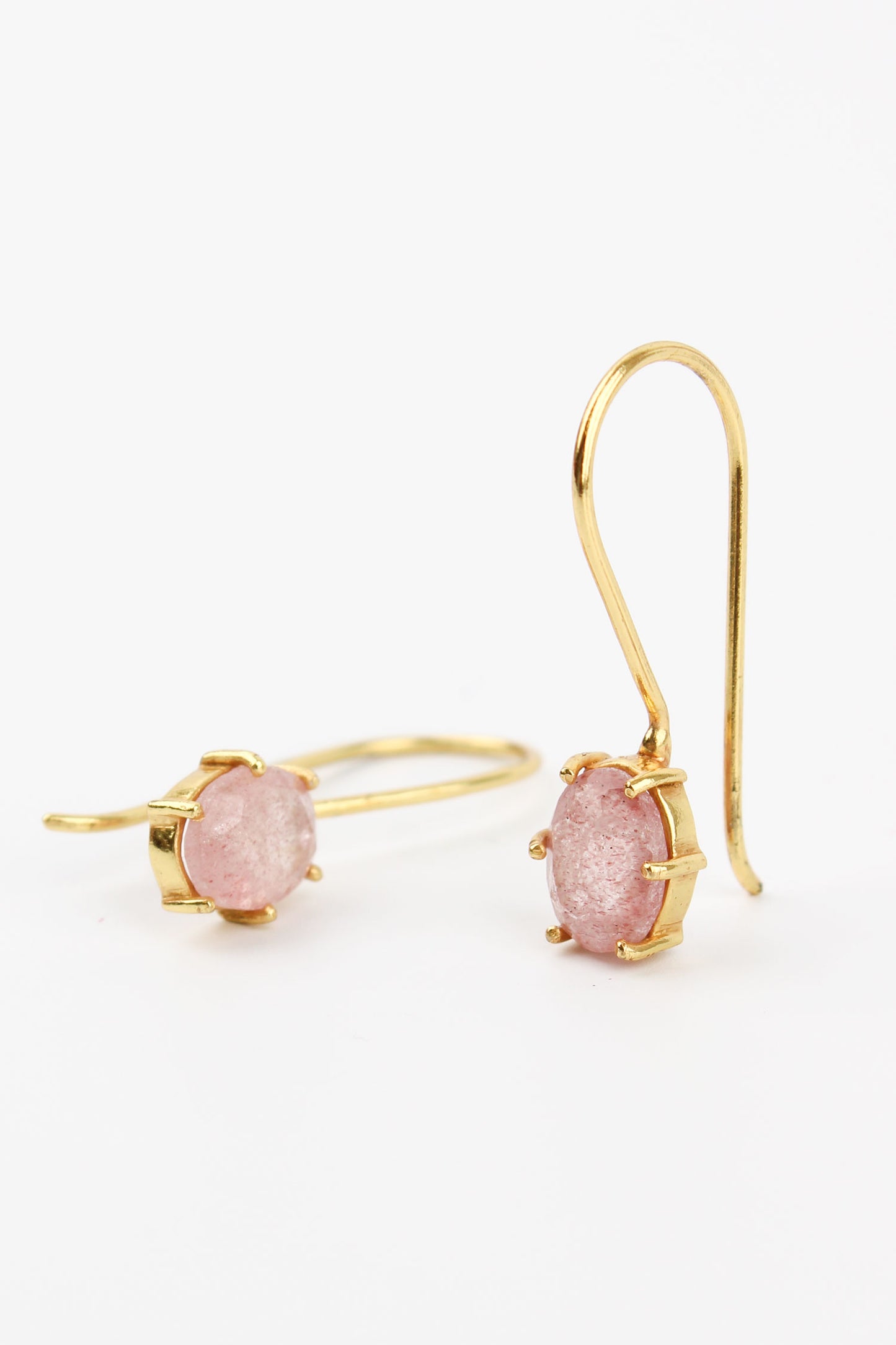 PINK AVENTURINE GEMSTONE CLAW OVAL EARRINGS