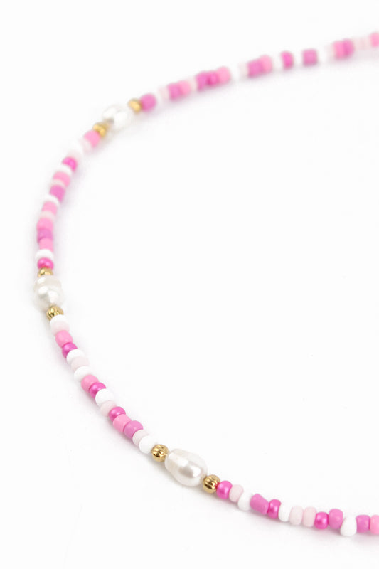 PINK BEADED AND PEARL NECKLACE
