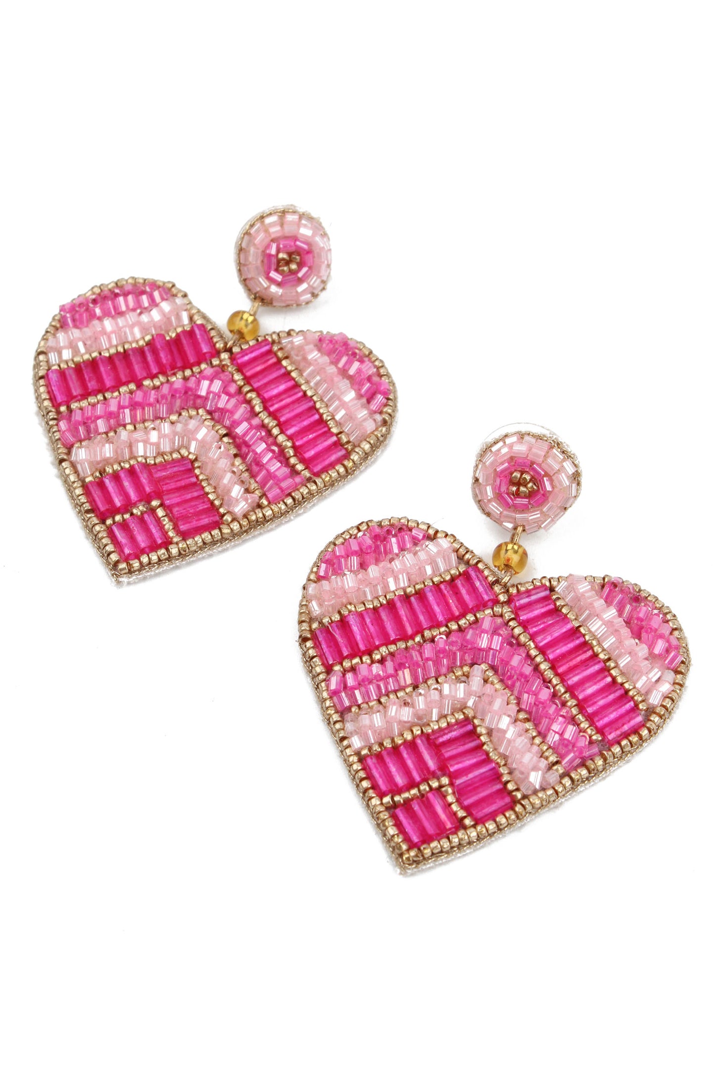 PINK CHEVRON HEART BEADED EARRINGS