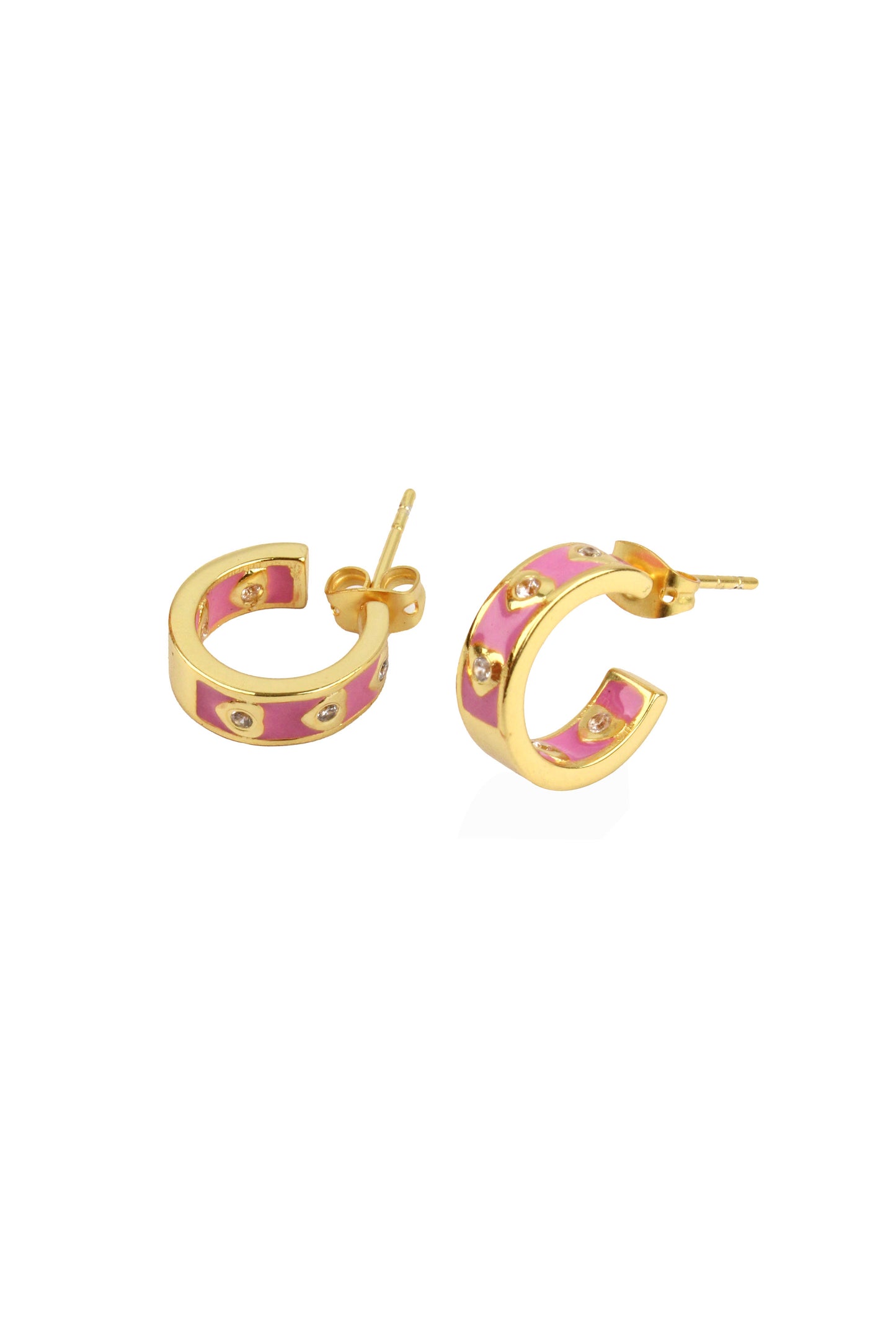 PINK CRYSTAL HEART ENAMEL HOOPS