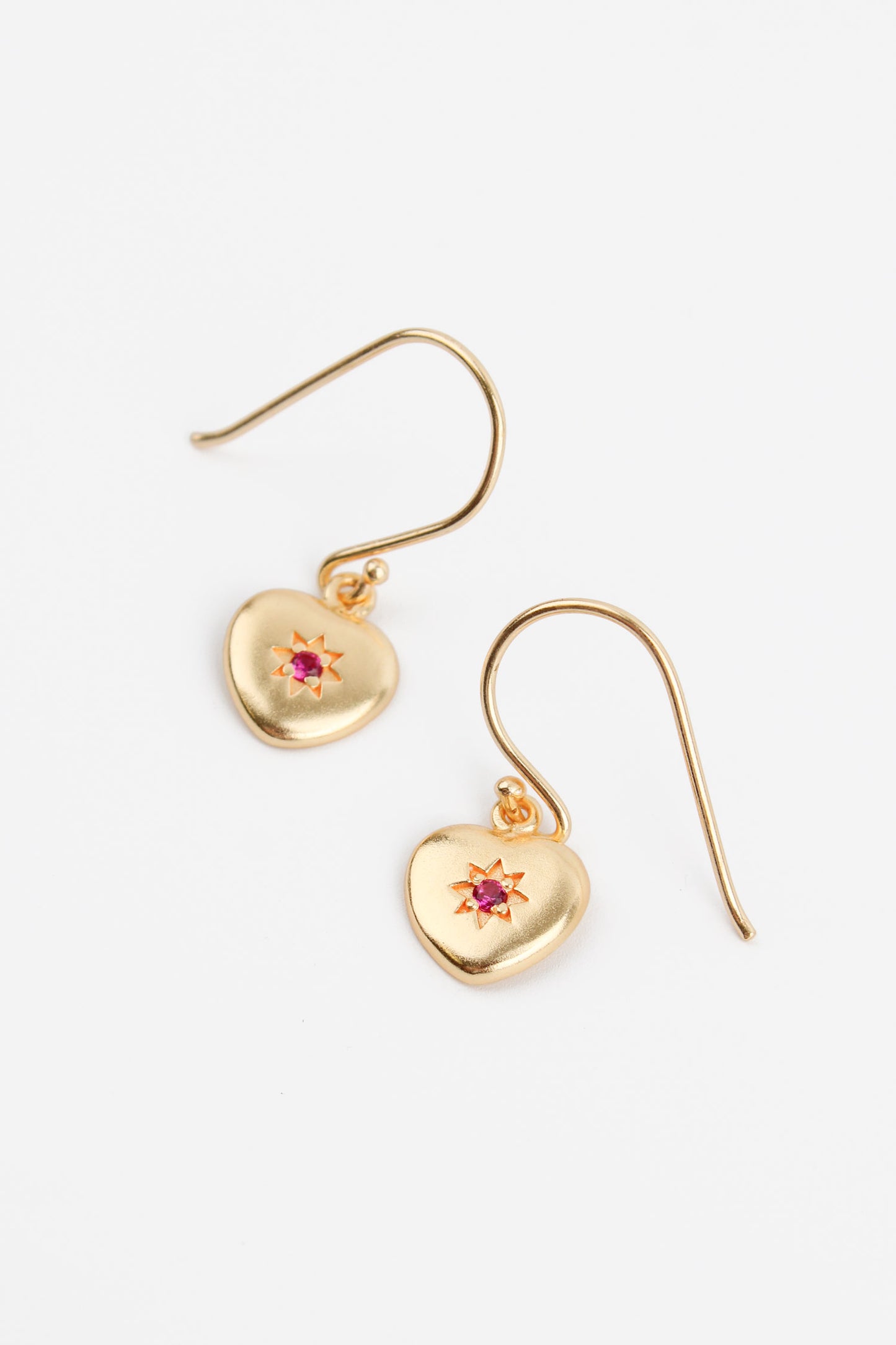 PINK CRYSTAL STARBURST HEART HOOK EARRINGS