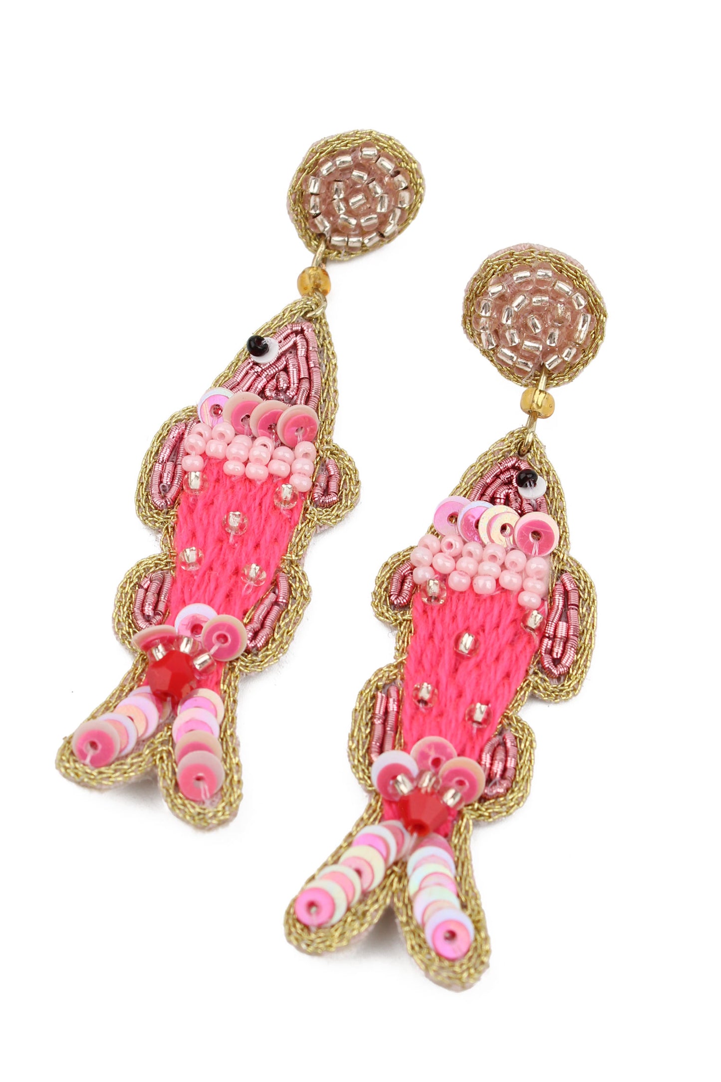 PINK STITCH FISH EARRINGS