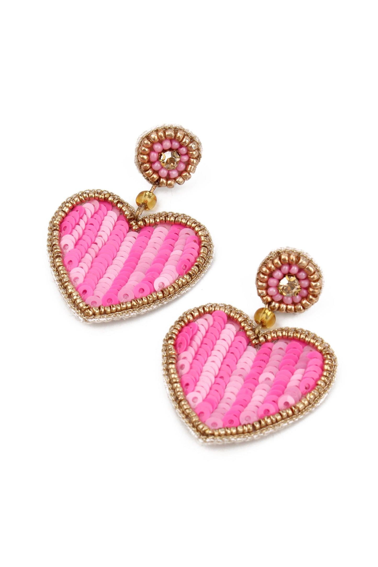 PINK STRIPE HEART BEADED EARRINGS