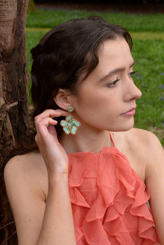 MINT GREEN FLOWER EARRING