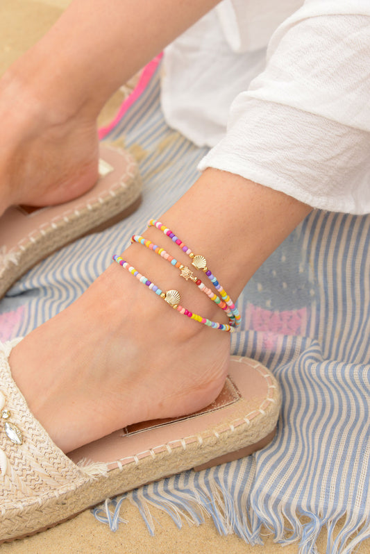 BRACELET DE CHEVILLE ARC-EN-CIEL EN PERLES DE MER: LOT DE 5
