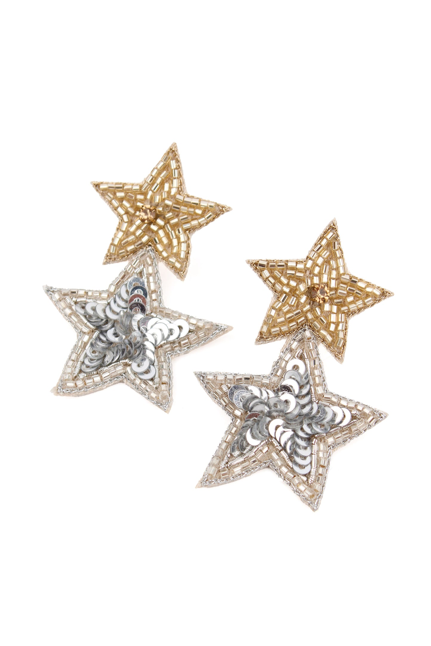SILVER AND MINI GOLD STAR BEADED EARRINGS