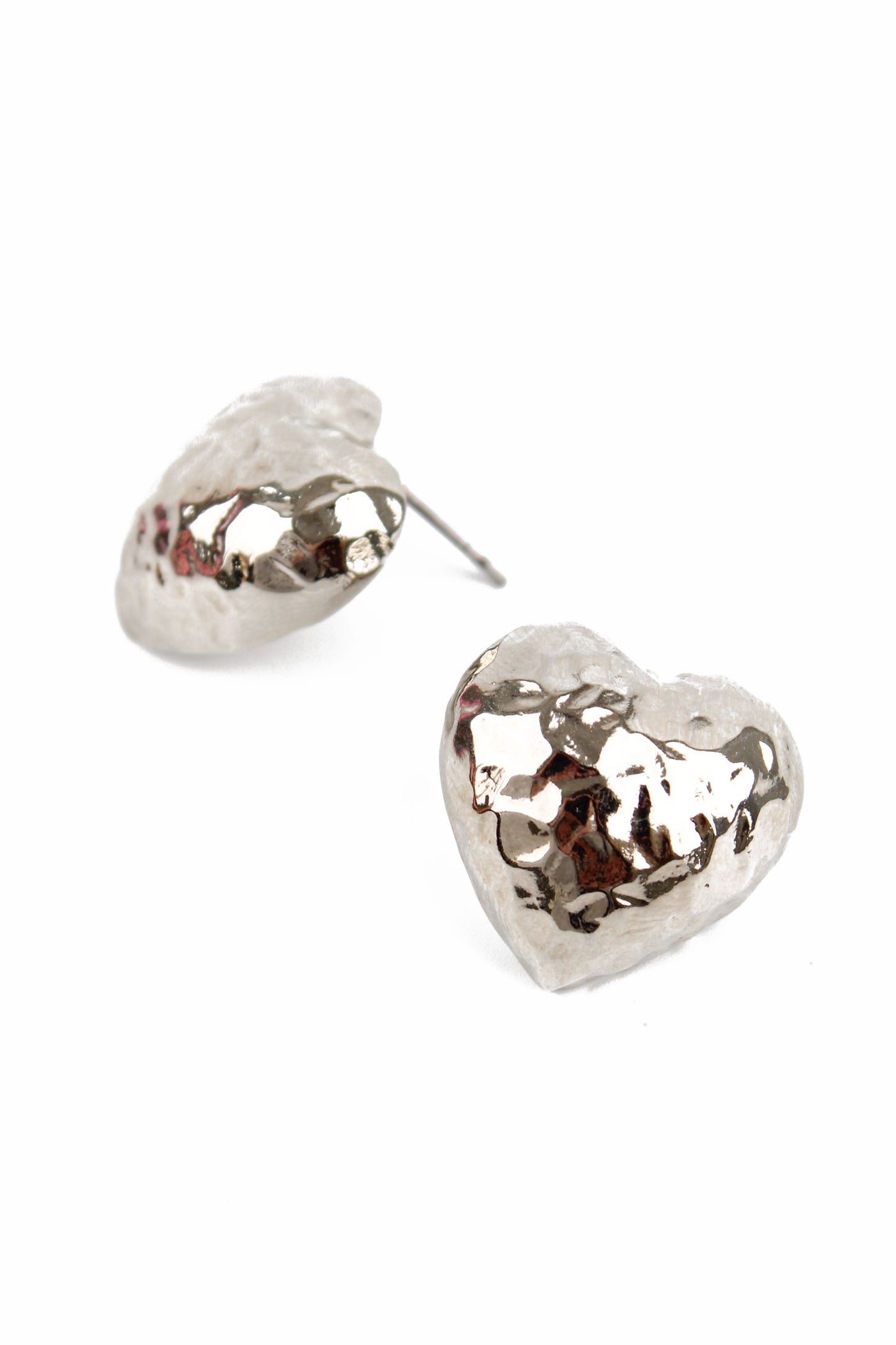 SILVER HAMMERED HEART STUDS