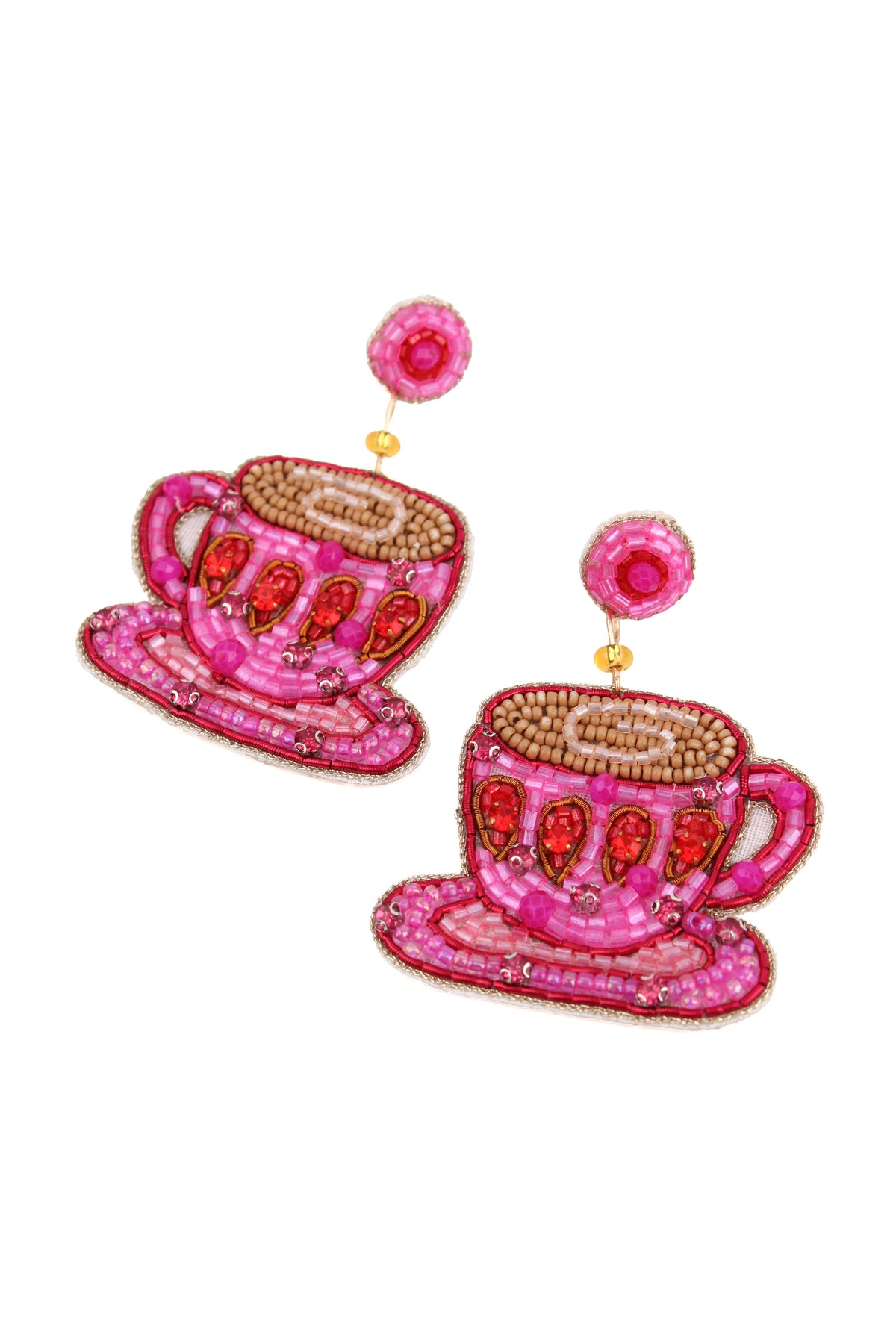 SPARKLY PINK COFFEE CUP BEADED EARRINGS
