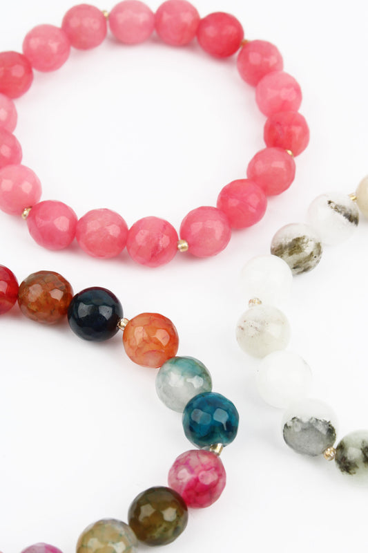 WHITE BEADED STONE ELASTIC BRACELET