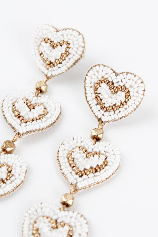 TRIPLE WHITE HEART EARRINGS