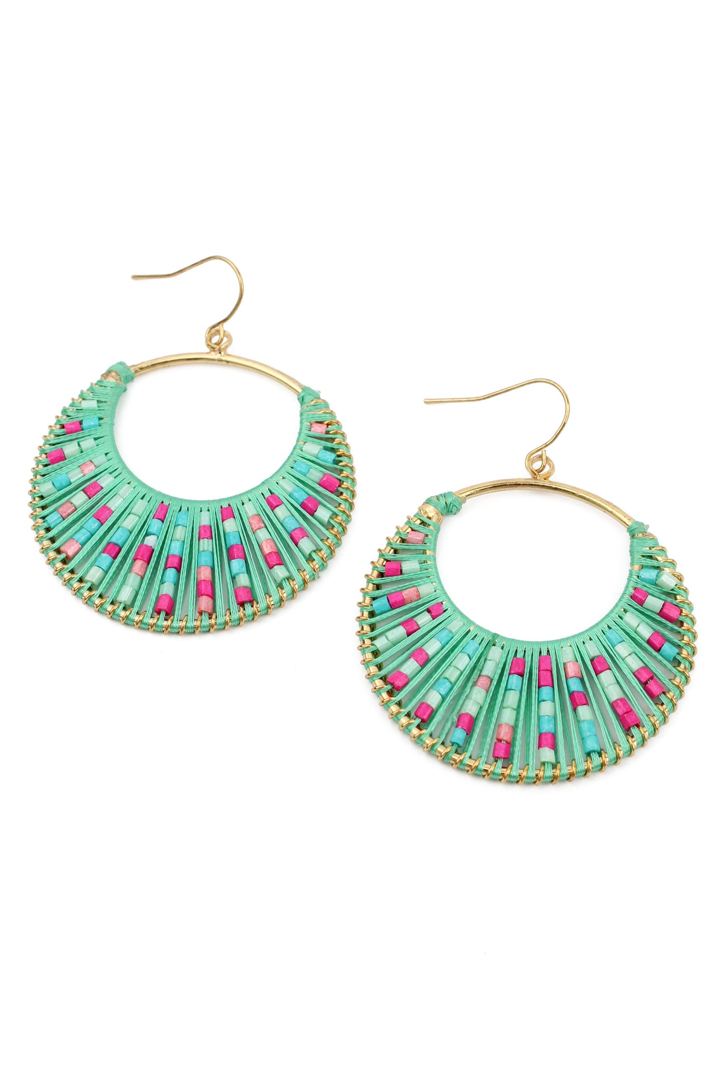 TURQUOISE THREAD AND PINK ROUND EARRINGS